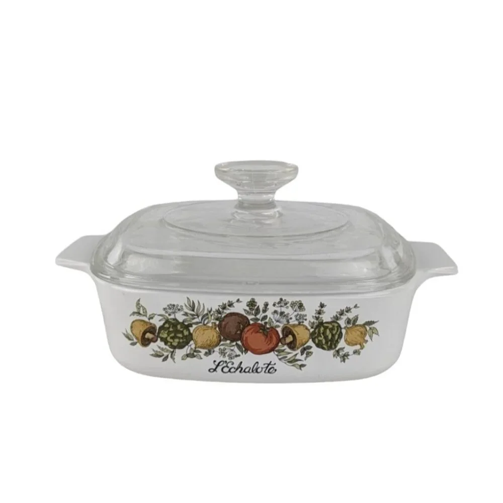 L'Echalote Corning Ware Spice of Life A-1-B‎ Casserole Dish Pyrex Lid Vtg 1 Qt
